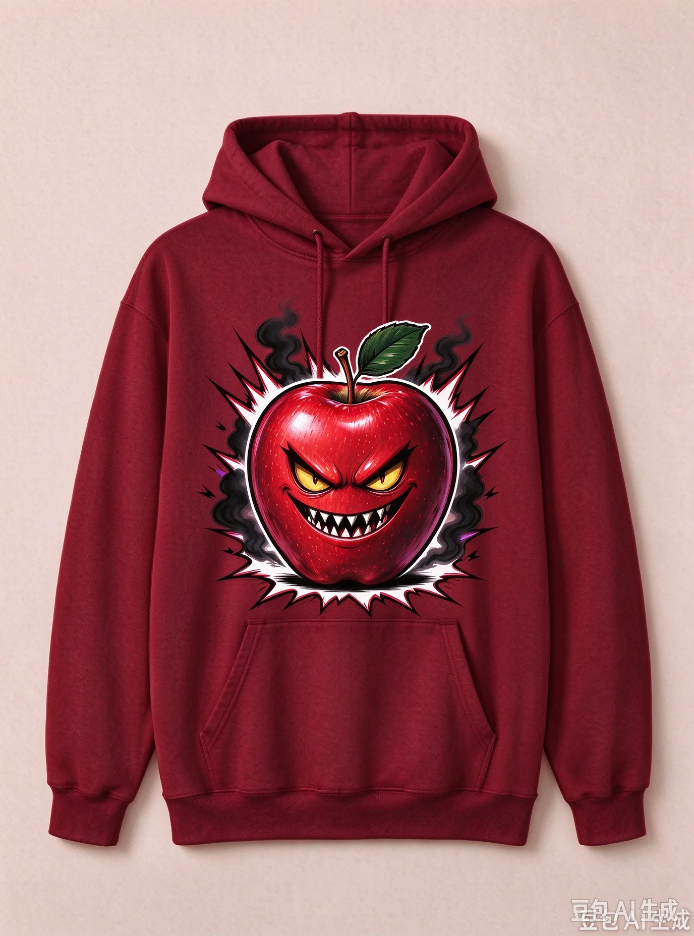 Unisex Evil Apple Graphic Hoodie Men Women Funny Cartoon Print Long Sleeve Hooded Sweatshirt Gothic Streetwear Loose Casual Pu