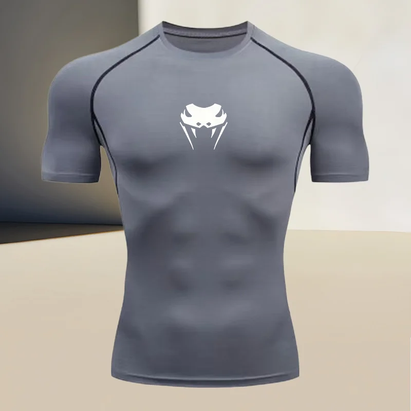 Men's fashion sports tight fitting short sleeved slim fit fitness top T-shirt breathable muscle swimming diving suit