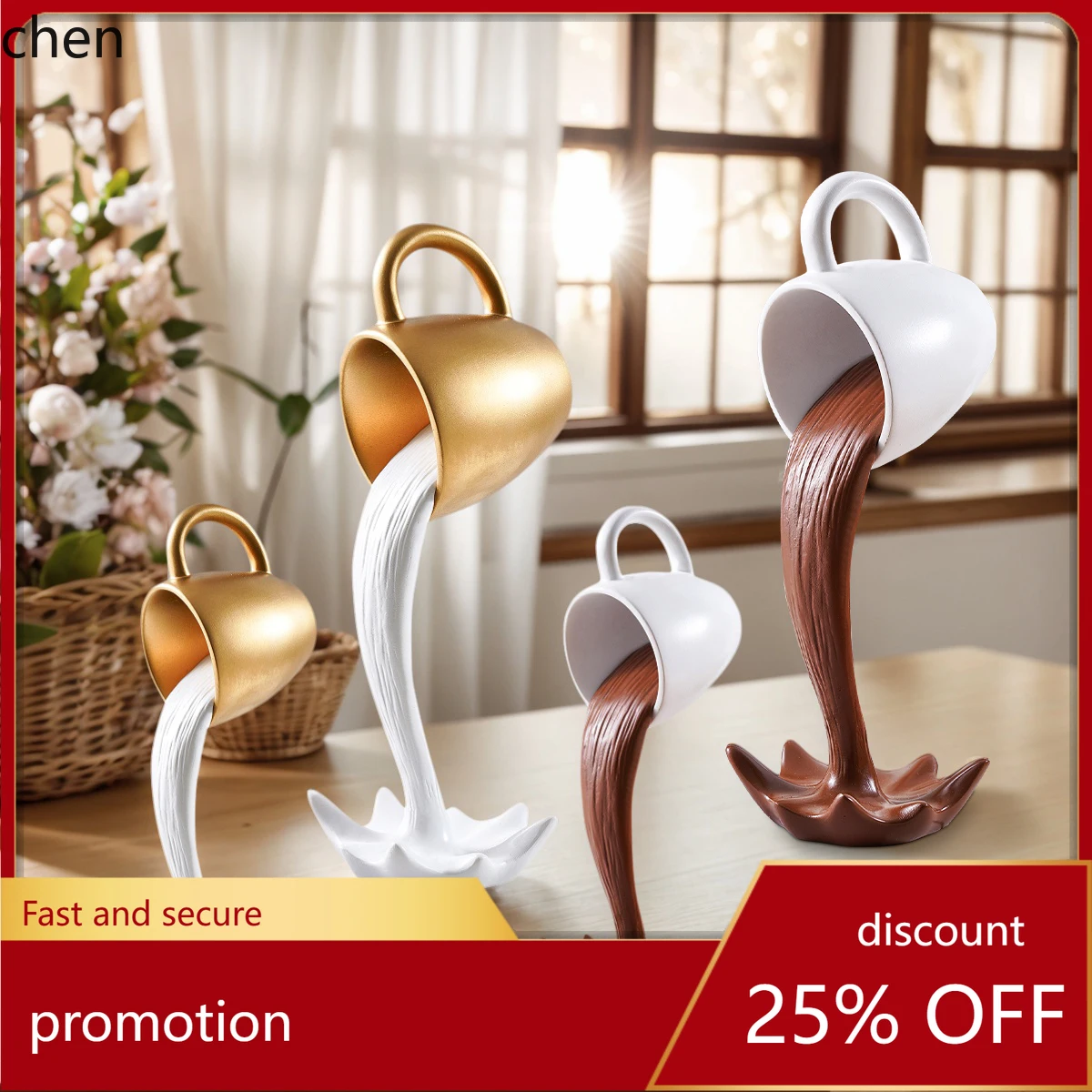 HT 1PC, a three-dimensional suspended anti-gravity tipping coffee cup decorative item made of resin.