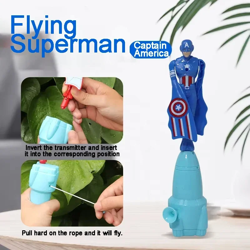 Marvel Flying Toy Spiderman Iron Man Captain America Bambus Libelle Flyer Spielzeug Zugschnur Rotationsemission Outdoor-Spielzeug