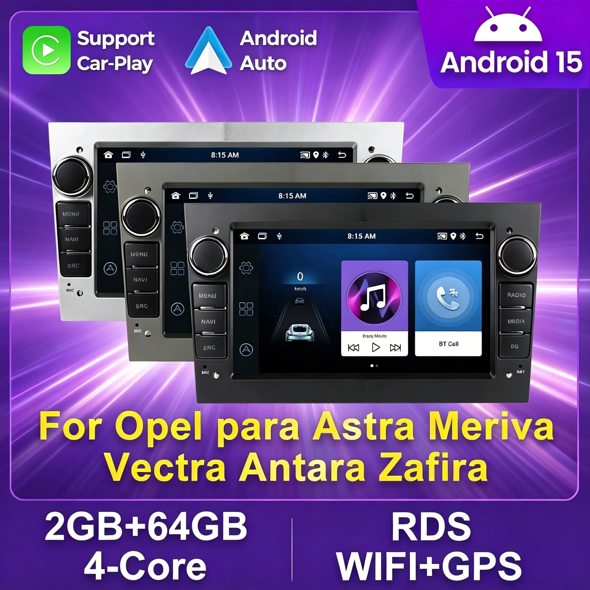 Radio para Auto Android 15 para Opel Astra H J 2004 Vectra Vauxhall Antara Zafira Corsa C D Vivaro Meriva Veda CarPlay 2din Estéreo