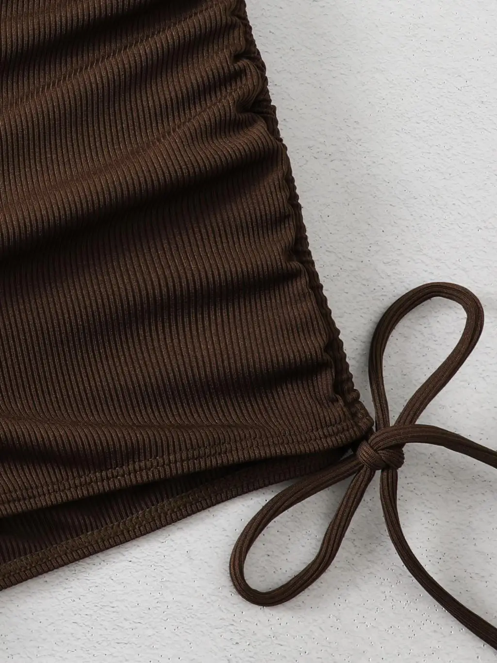 

Rib Drawstring Bikini Solid High Waist Swimsuit Women Halter Swimwear Female Bathers Bathing Swimming Swim Suit Beachwear