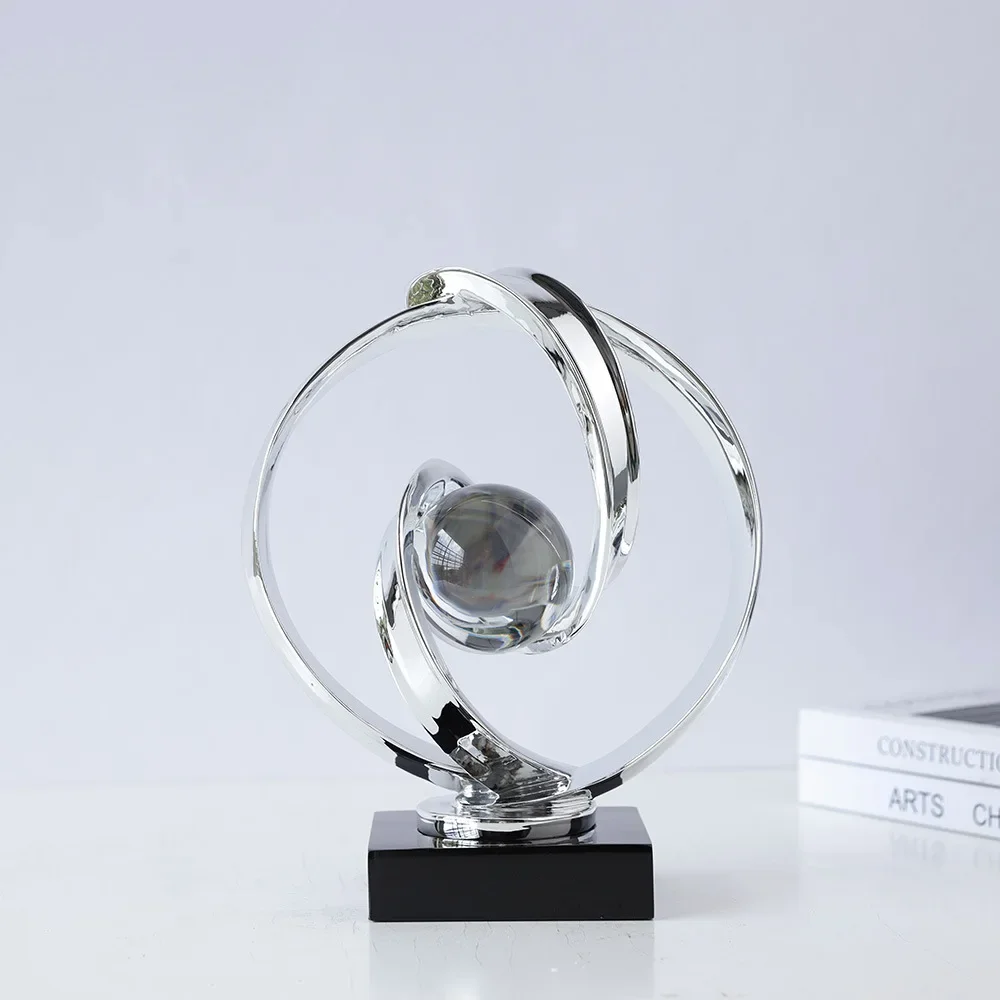 Geometric Ribbon Crystal Ball Abstract Resin Handicraft Hollow Ball Sculpture Home Decoration Accessories Decorative Figurines