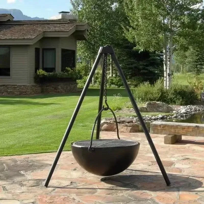 Outdoor Steel Campfire Cauldron Tripod Fire Pit Portable Cooking Stand for Camping Hiking BBQ Grill Pot Holder Heavy Duty
