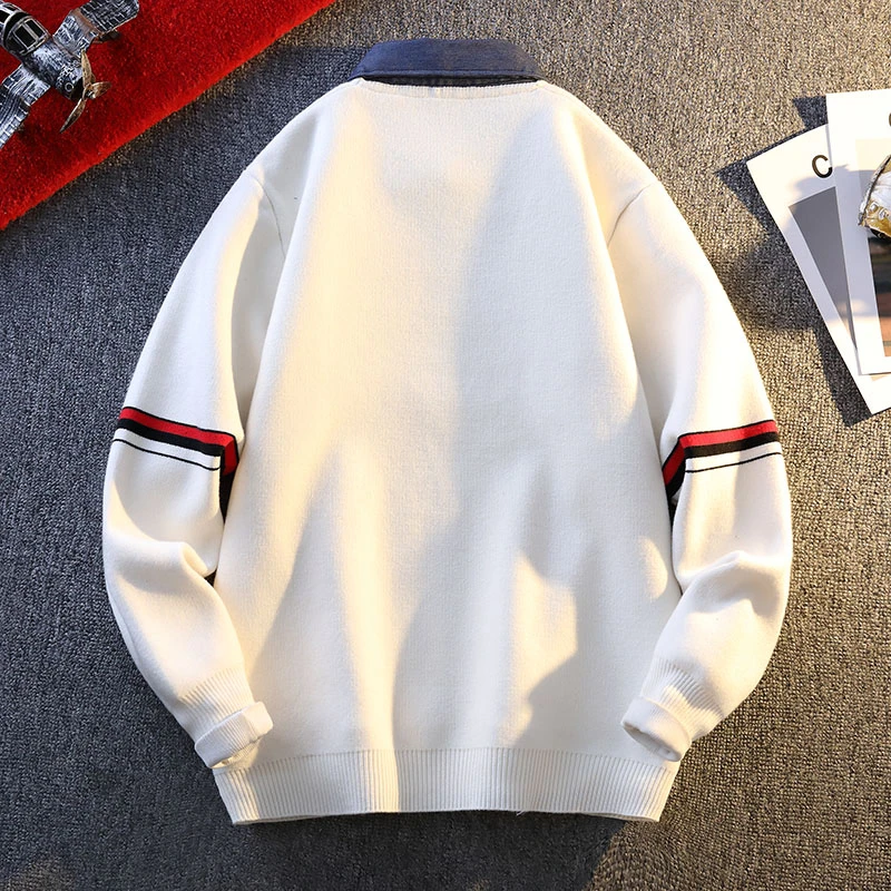 GIOIOMen's Sweater，Autumn and Winter New High Quality Stitching Lapel False Two-Piece Suit Anti-Pilling Knitted Pullover