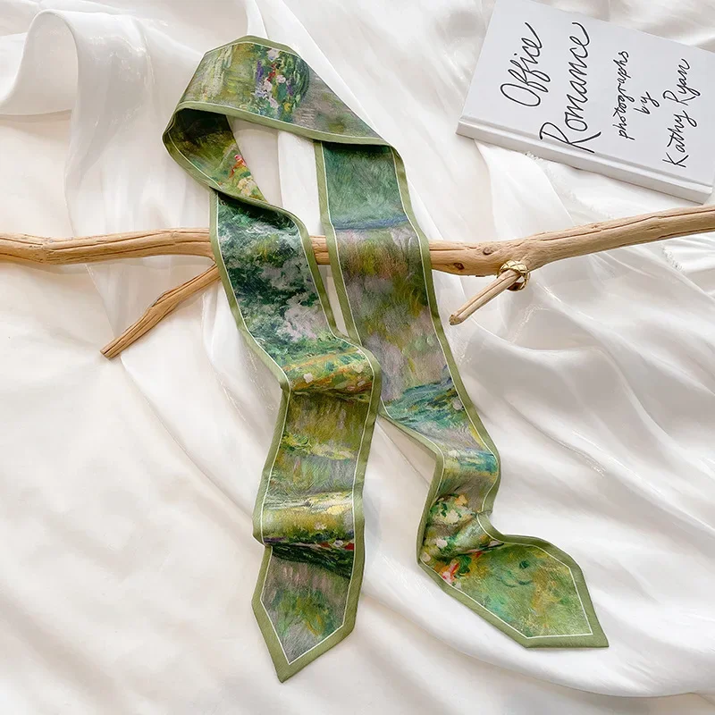 Elegant Oil Painting Print Silk Scarf for Women