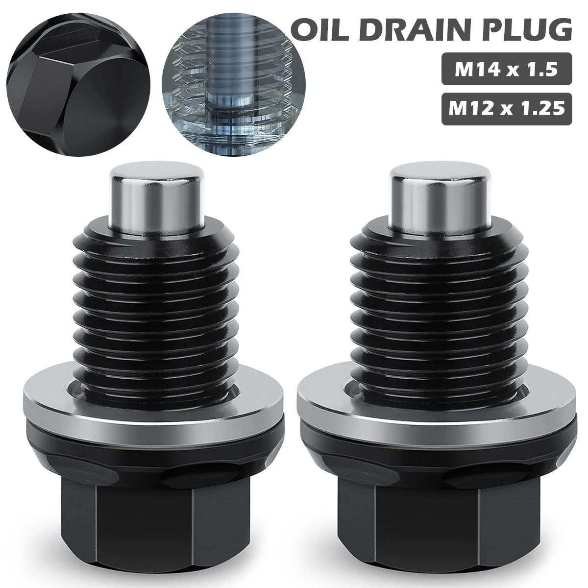 M12 x 1.25/M14 x 1.5 Magnetic Oil Drain Plug Aviation Aluminum Magnetic Oil Drain Bolt Engine Drain Nut Bolt Screw Car Accessory