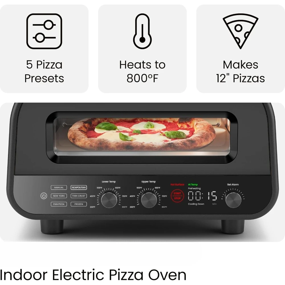 Indoor Pizza Oven - Makes 12 Inch Pizzas in Minutes, Heats up to 800°F - Countertop Electric Pizza Maker with 5 Touchscreen