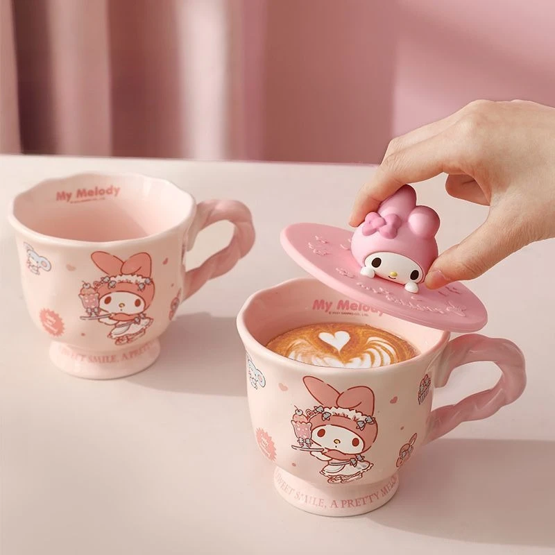 

Kawaii Sanrio My Melody Tall Ceramic Water Mug Lid Home Office Kuromi Cute Anime HelloKitty Cartoon Dishwasher Safe Durable Toys