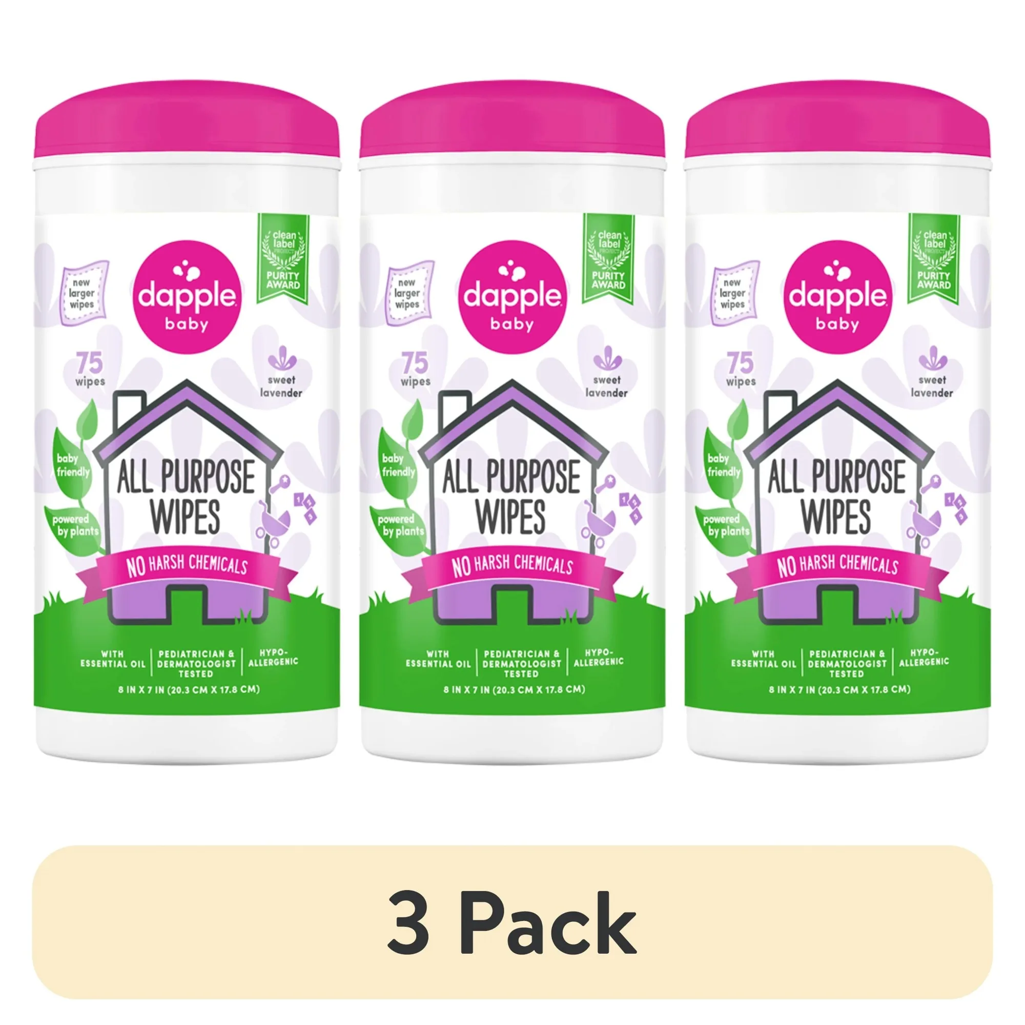 

(3 pack) Baby All-Purpose Cleaning Wipes, Plants and Baby Friendly, 75 Wipes