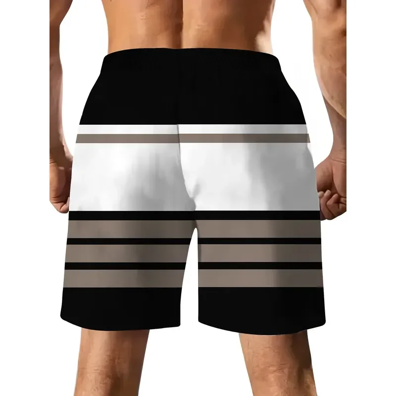 Men's Casual Digital Printed Shorts Black White Gray Striped Simple Bird Label Beach Swimming Pool Gym Outdoor Sports
