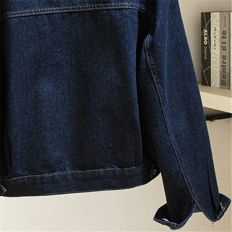 Vintage blu scuro grande tasca giacca di Jeans donna sciolto corto capispalla da Cowboy Chaquetas Mujer primavera autunno Jeans giacca femminile