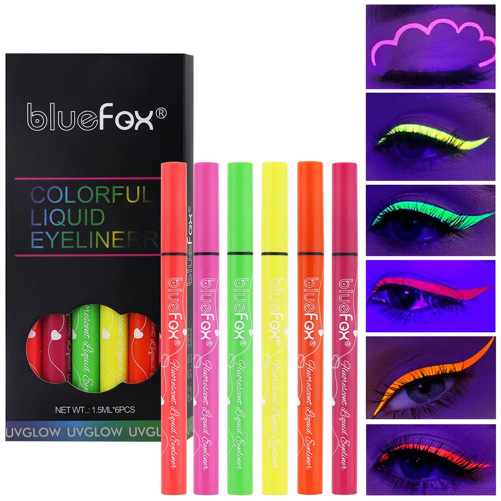 BLUEFOX-Color Fluorescent Liquid Eyeliner, Quick Drying, Liquid, Matte, Not Easy to Smudge, 6 Pack