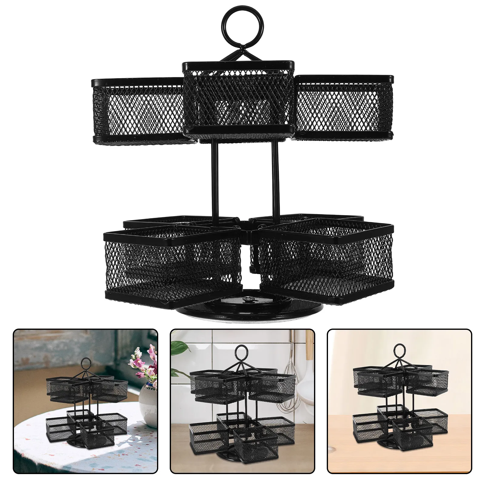 Tea Bag Storage Box Iron Wire Rotating Organizer Rack for Kitchen Countertop Tea Coffee Sugar Packet Holder 360 Degree Space