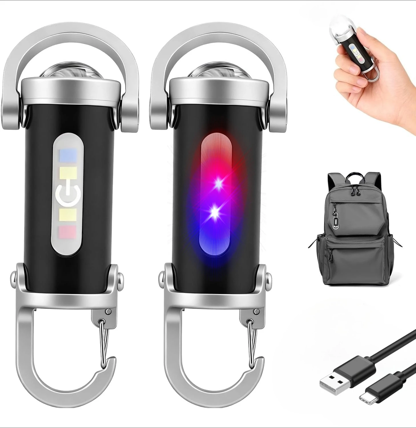 

Rechargeable Keychain Flashlights 800 Lumens EDC COB Work Light 7 Modes Emergency Keychain Light for Walking Searching Hiking