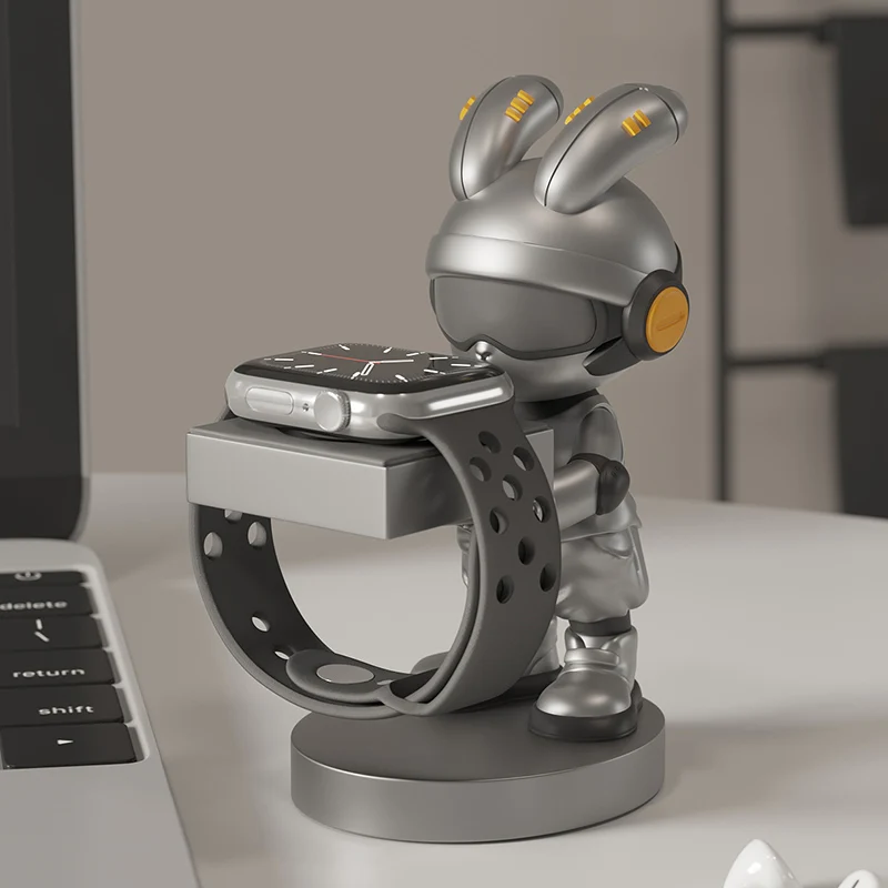 Cool Creative Boys Gift Silver Space Rabbit Watch Stand Desk Desk Bedroom Decorative Ornament