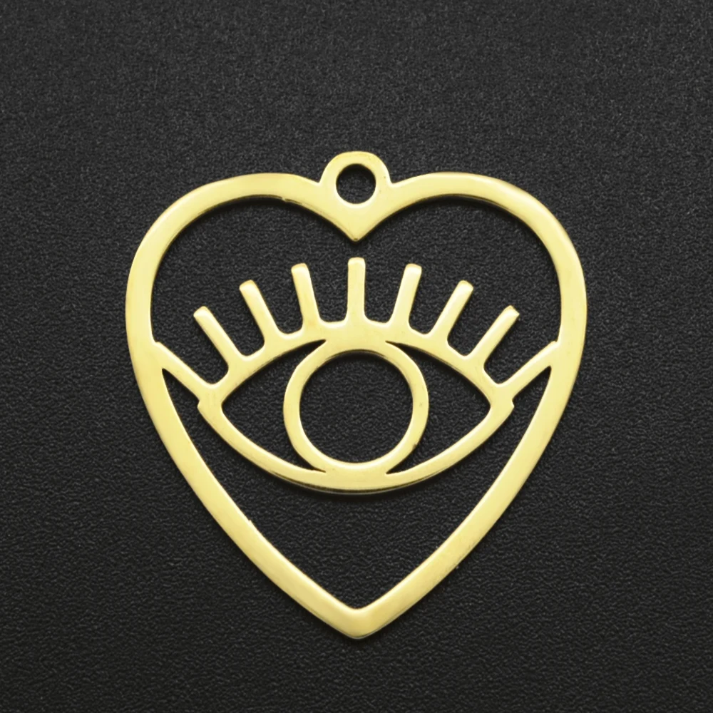 10pcs/lot Round Heart Eye Stainless Steel DIY Charm Women Hollow Mountain Pendant For Necklace Earring Making Jewelry Wholesale