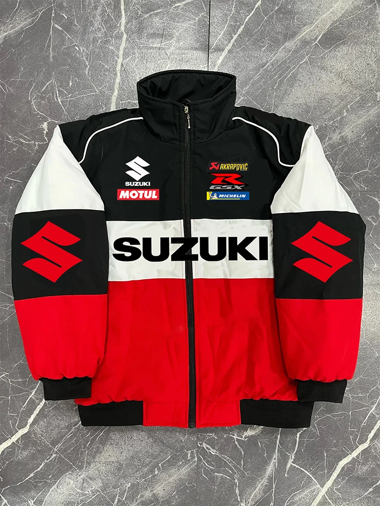 AliExpress Suzuki Racing Jacket - A fashionable motorcycle riding jacket for both men and women, providing warmth during cycling. Baseball-