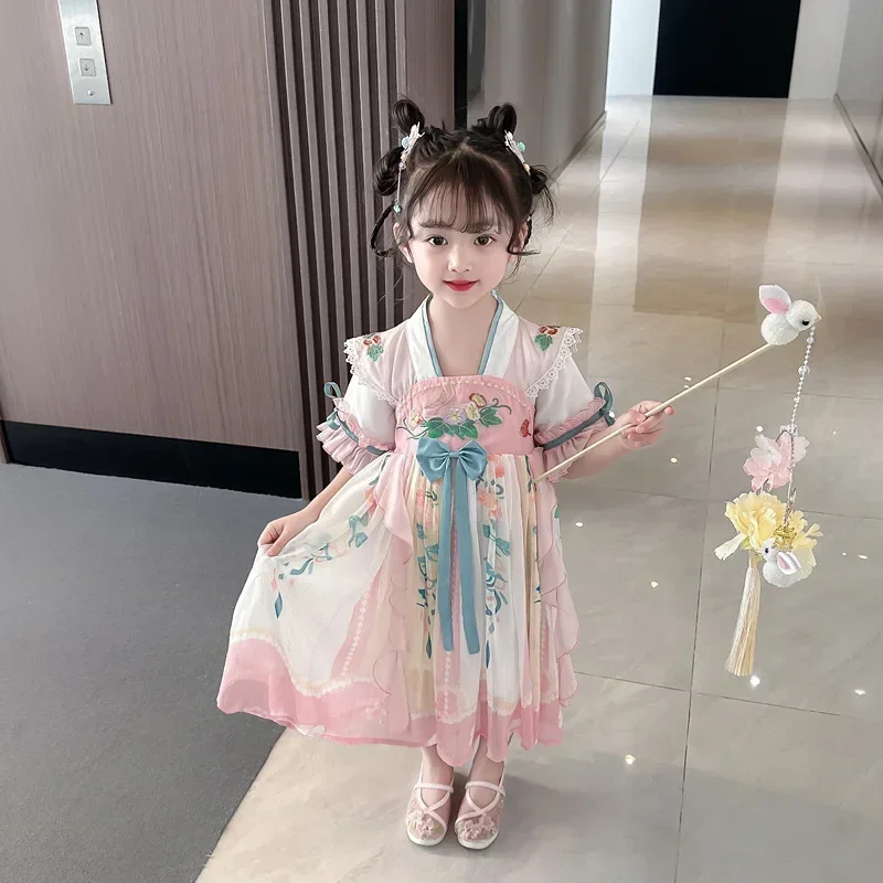 Traditional Girl Hanfu Embroidery Dress Fairy Costume Outfit Children Chinese Style Photography Cosplay Tang Suit