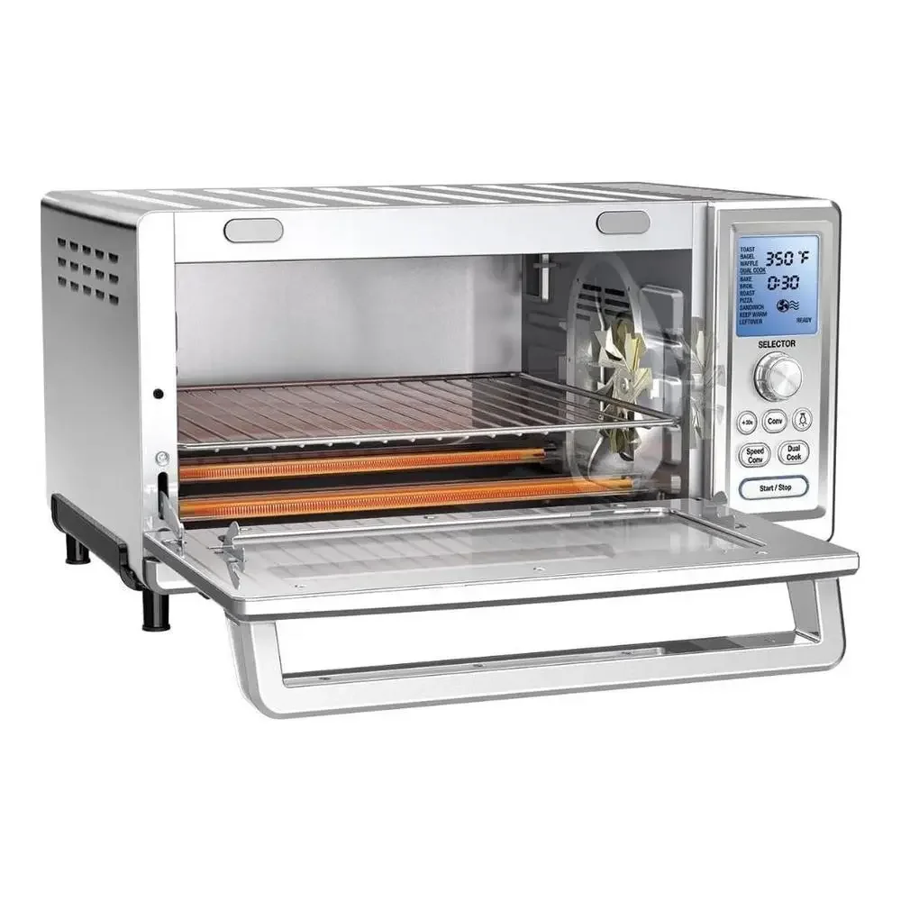 Potente horno tostador de convección, 1800W, 15 funciones de cocción, doble cocina, Pizza, hornear, tostadas, temporizador Interior antiadherente, bandeja para migas