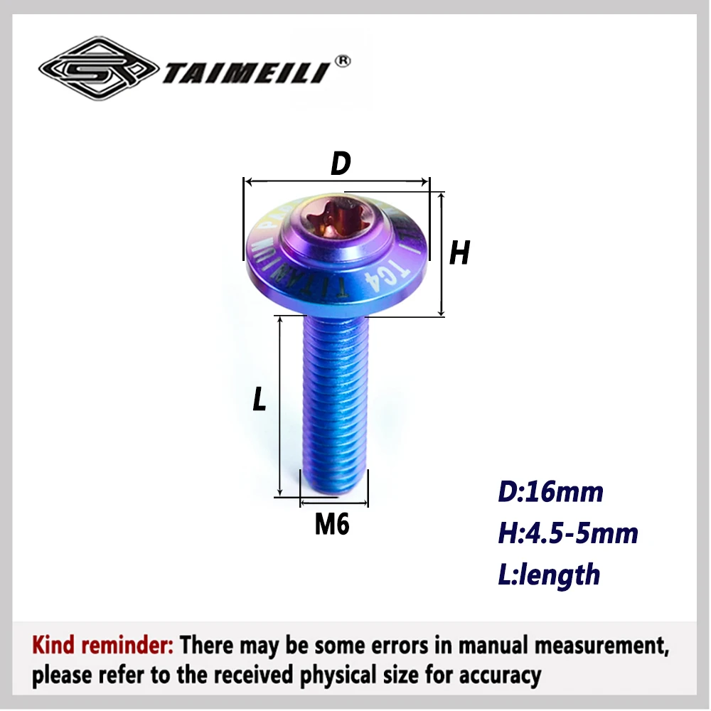 TAIMEILI 1pcs Titanium legering Bout T2 Serie Afgewerkte Schroef M6 x10/16/20/25/30/35/40/50mmLocomotief shell Modificatie en Reparatie