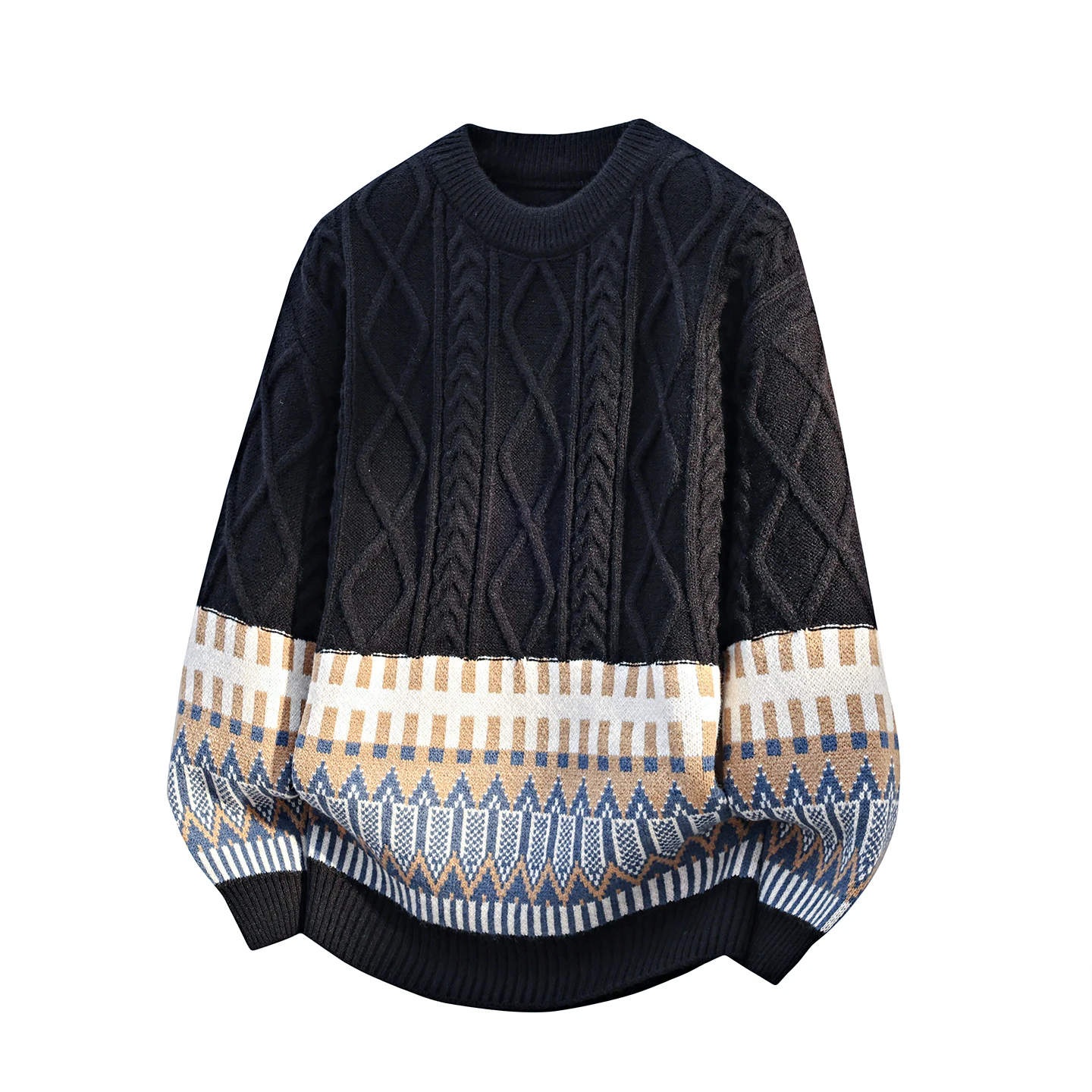 

Утепленный осенне-зимний вязаный свитер для мужчин, в стиле пэчворк, этнический, ретро, с круглым вырезом, повседневный, с длинными рукавами, для отдыха, модный