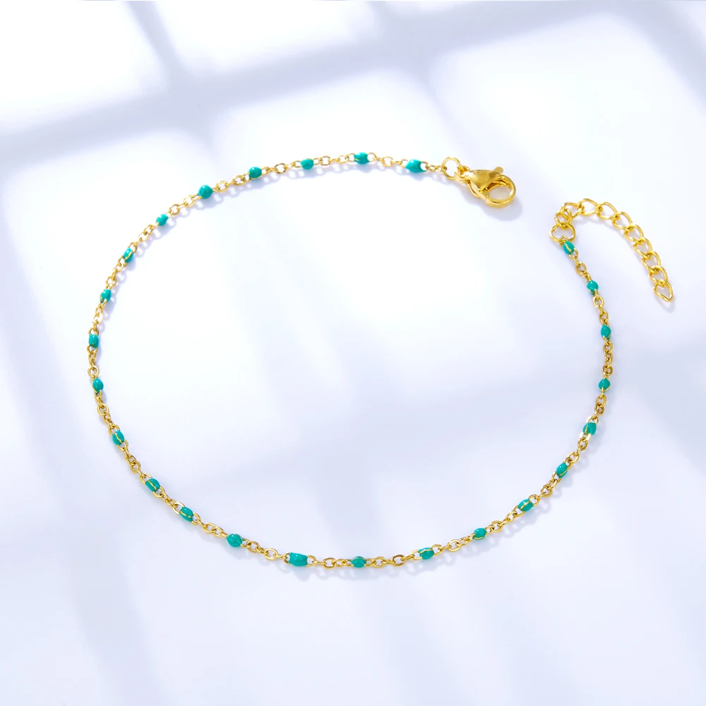 LUXUKISSKIDS Stainless Steel Enamel Beads Anklets Bead Chains Sandal Jewelry Yellow Green Blue For Woman Beach Accessories