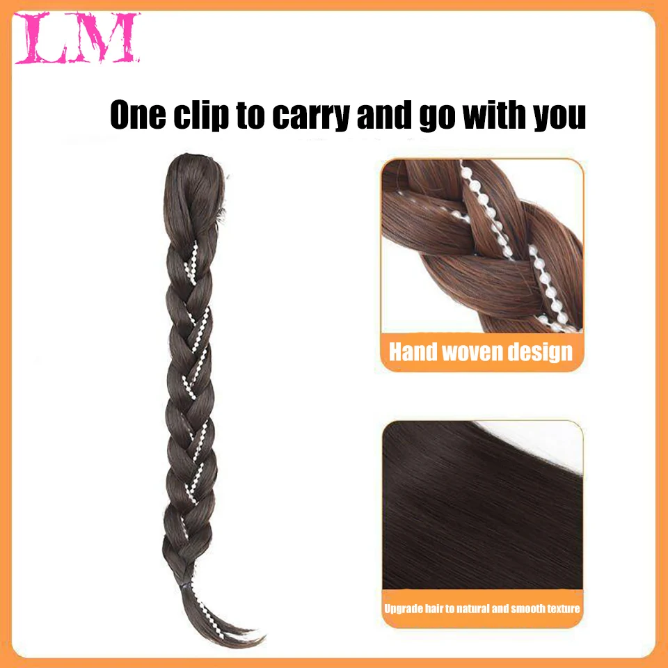 Lm extensões de rabo de cavalo trançado sintético marrom preto loiro rabo de cavalo com laço de cabelo para mulheres extensões de cabelo falso