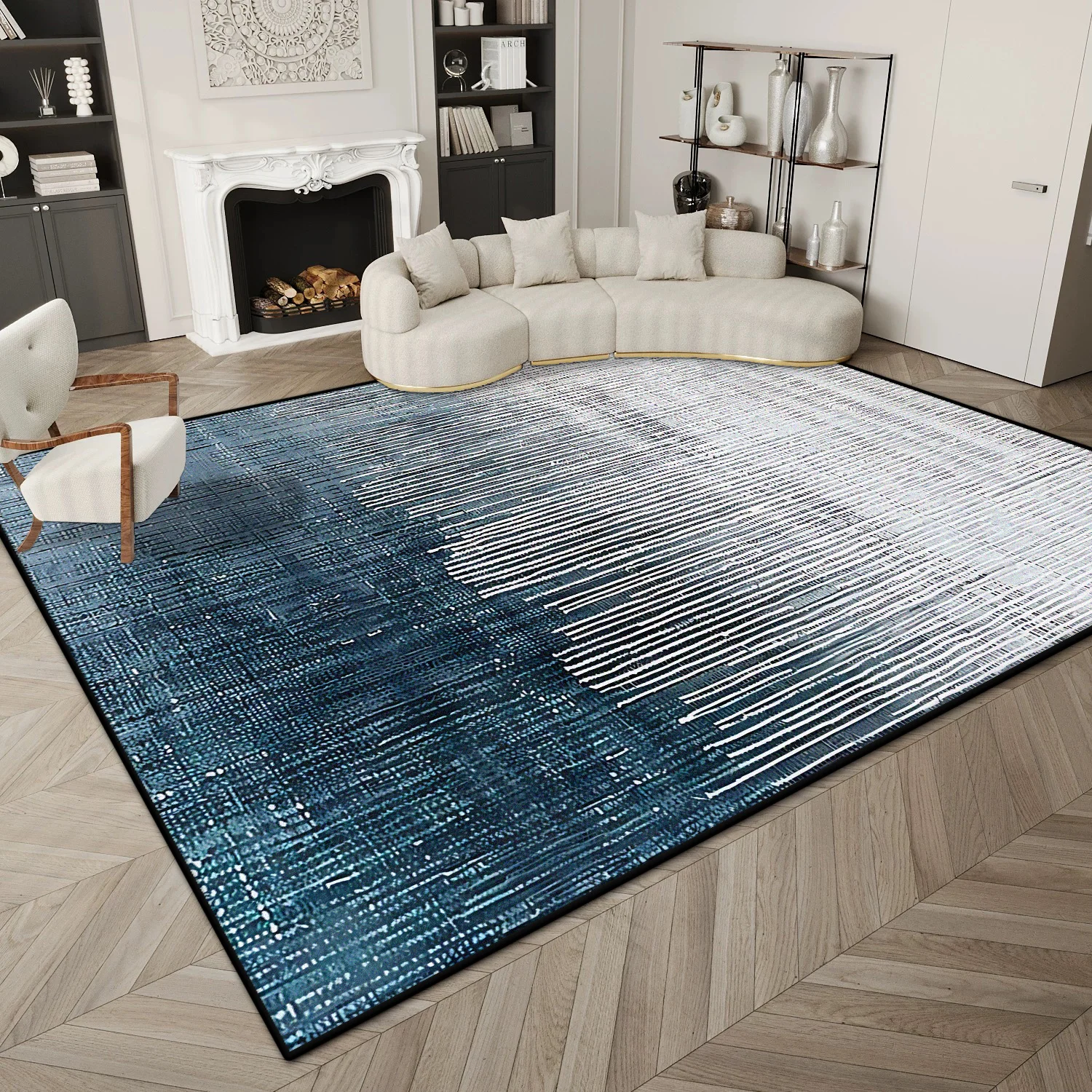 Nordic Abstract Style Carpet Living Room Striped Decoration Sofa Non-slip Washable Foot Mat  Bedroom Cloakroom Short Velvet Rug