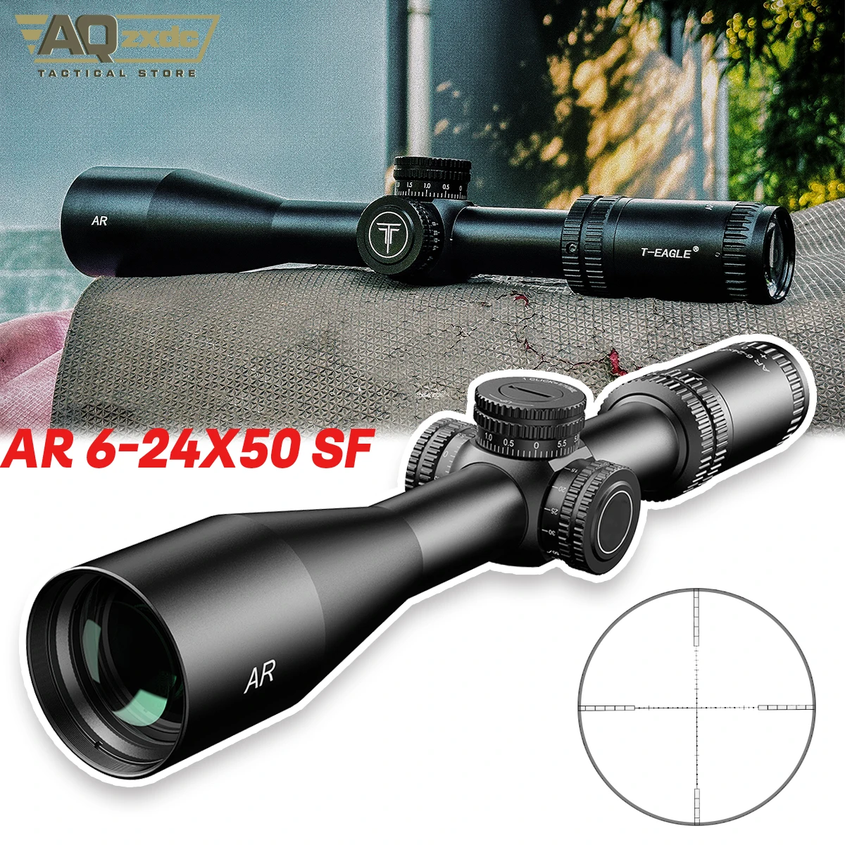 AQzxdc Optics AR 6-24X50 SF HK Side Focus Hunting Scope Thin Border Scope & Accessories Outdoor Tactical Sight High Ending Scope