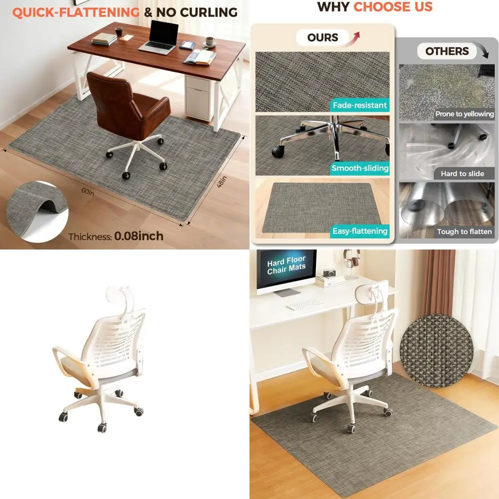 

Сверхмощный коврик для компьютерного стула 48x60 для паркетных полов — плавное скольжение, нескользящая защита пола для настольного стула, коричневый