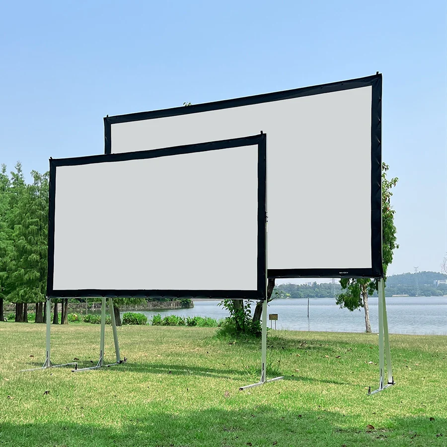 Projector Screen with Stand 120 inch 16:9 HD 4K Outdoor Projector Screen Fast Fold Front & Rear Projection for Outdoor & Indoor