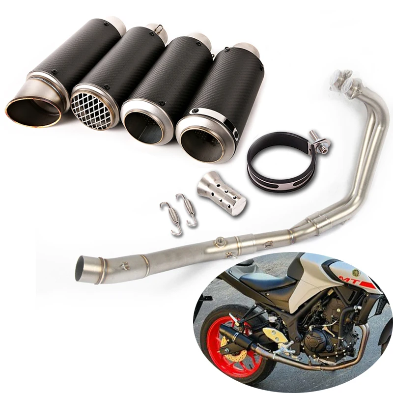 

For Yamaha YZF R3 R25 MT-03 MT25 Complete Exhaust System Header Mid Link Pipe 51mm Muffler Escape with DB Killer Carbon Fiber