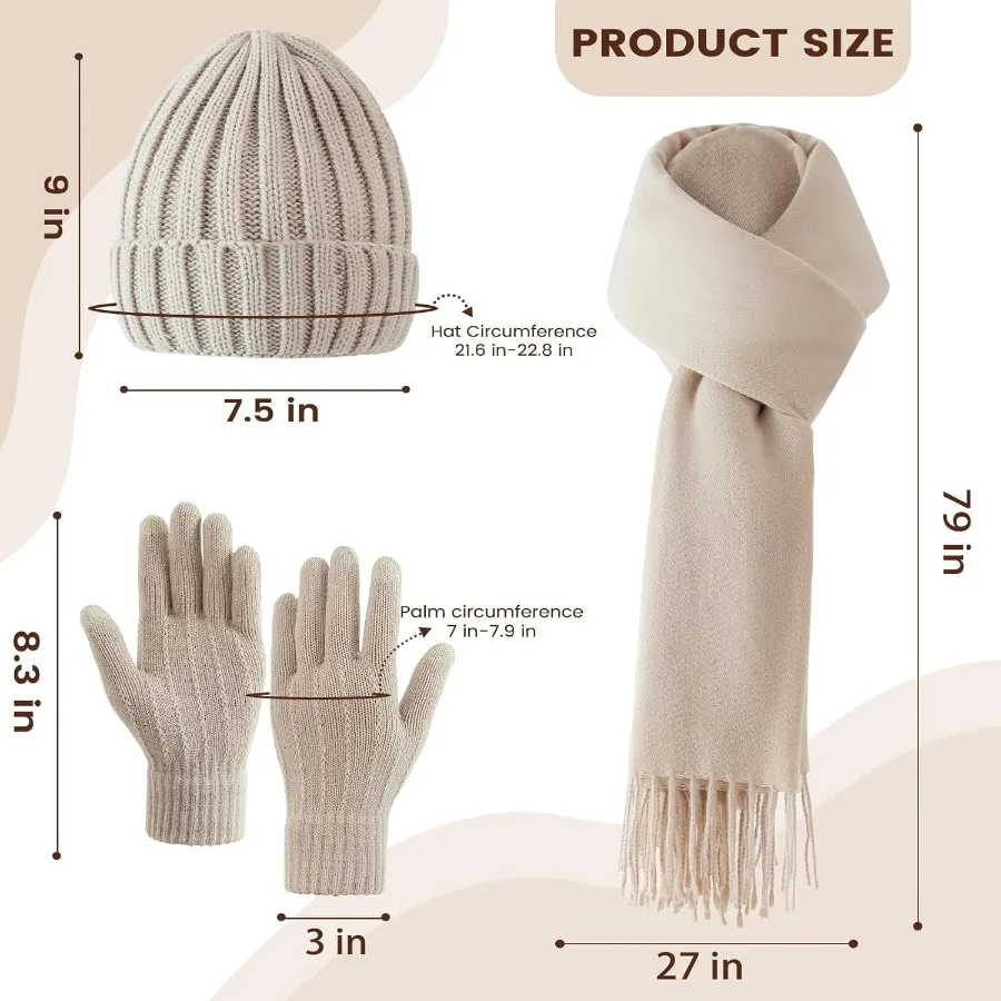 ชุดหมวกไหมพรม ผ้าพันคอ ถุงมือหน้าจอสัมผัส 3 ชิ้น ชุดถุงมือบุขนหนานุ่ม หมวกไหมพรม ผ้าพันคอ สำหรับผู้หญิง ผู้ชาย คุณภาพเยี่ยม