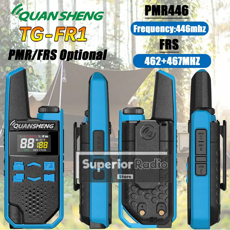 QUANSHENG TG-FR1 PMR446 Walkie Talkie 16CH License Free FRS 22 Channels Two Way Ham Radio USB-C Rechargeable for Skiing Hiking