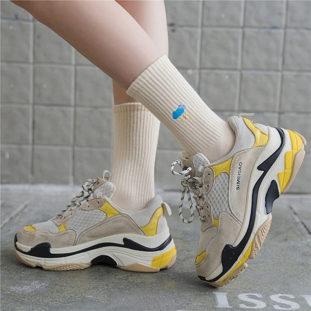 Fashion Embroidery Weather Forecast Pattern Funny Mood Barometer Socks Lightning Rainbow Rain Sunny Hipster Sokken Dropship