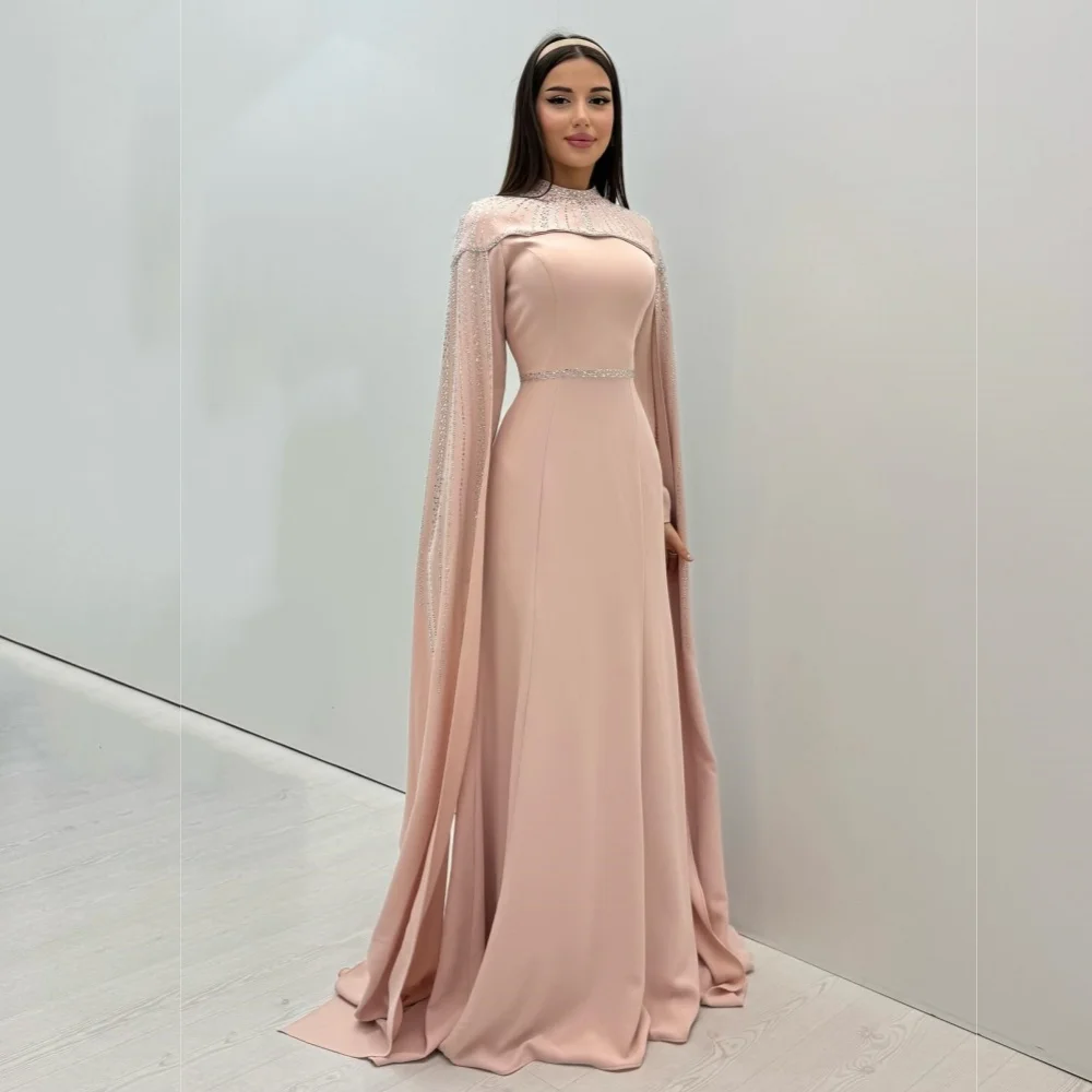 

Customized High Quality Luxury Evening Dresses Elegant Party Jersey High Collar Shawl A-line Bespoke Occasion Long Dress Glitter