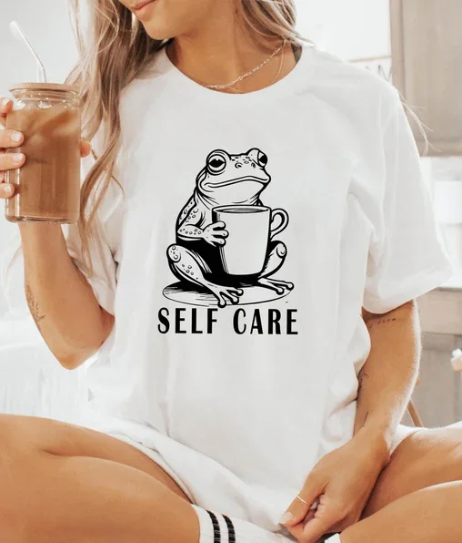 

Self Care Frog T-shirt Frog Doing Yoga T-shirt Funny Frog T-shirt Summer Short Sleeved Harajuku Streetwear Tops Tees