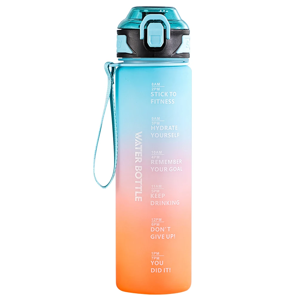 1L Water Bottle Leakproof Gradient Matte Motivational Water Bottle with Time Marker Drinking Water Bottle for Sports Gym Travel