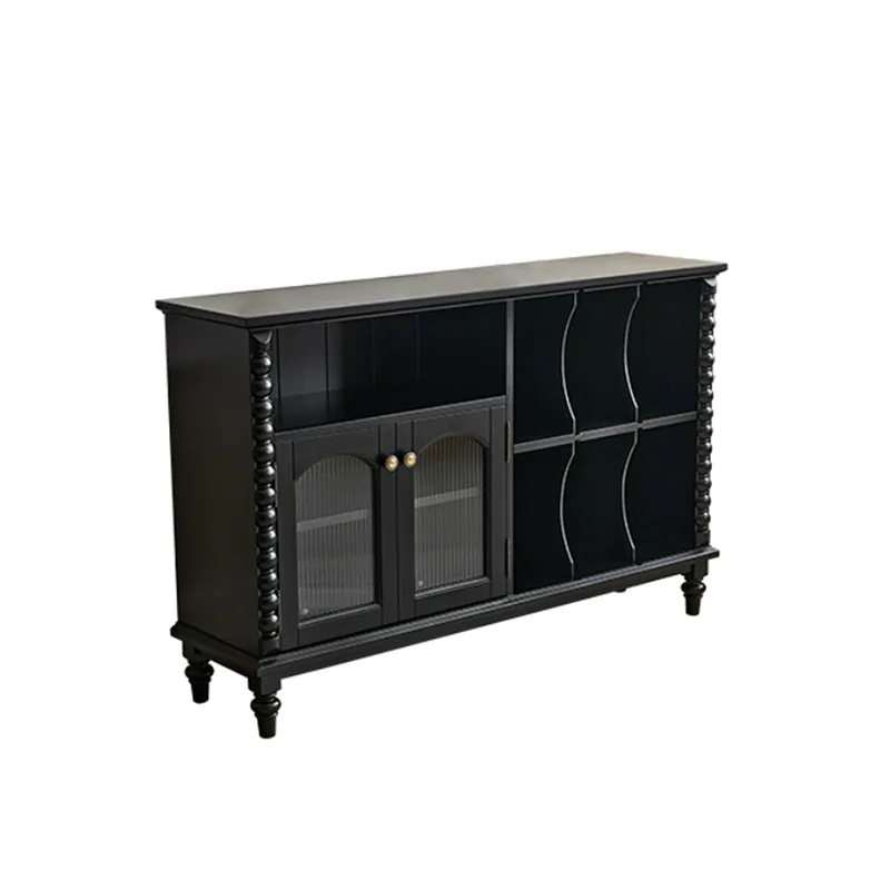 

French retro solid wood bookcase villa antique style living room carved side cabinet locker American light luxury storage