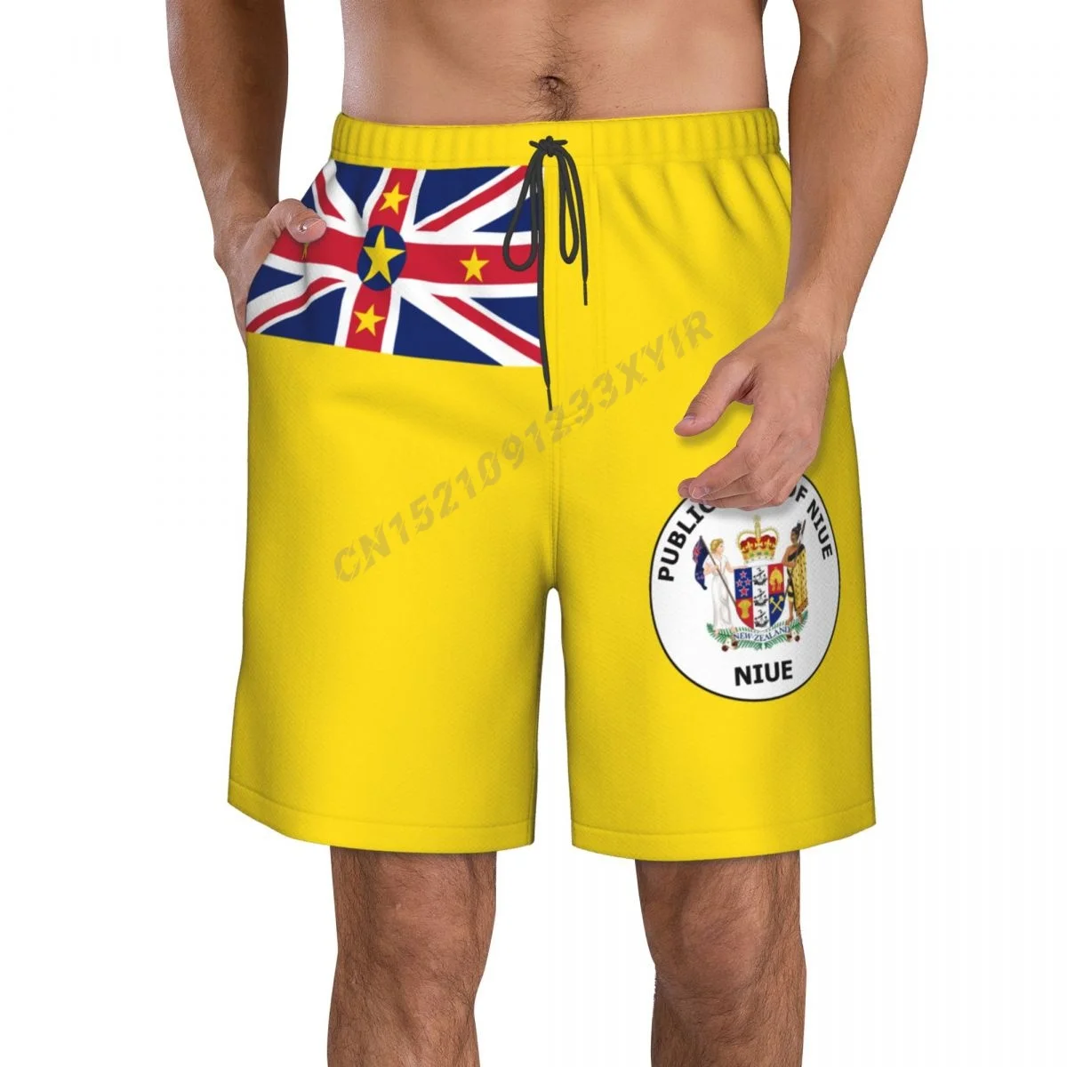 

Summer Men's Niue Emblem Flag Beach Pants Shorts Surfing M-2XL Polyester Swimwear Running