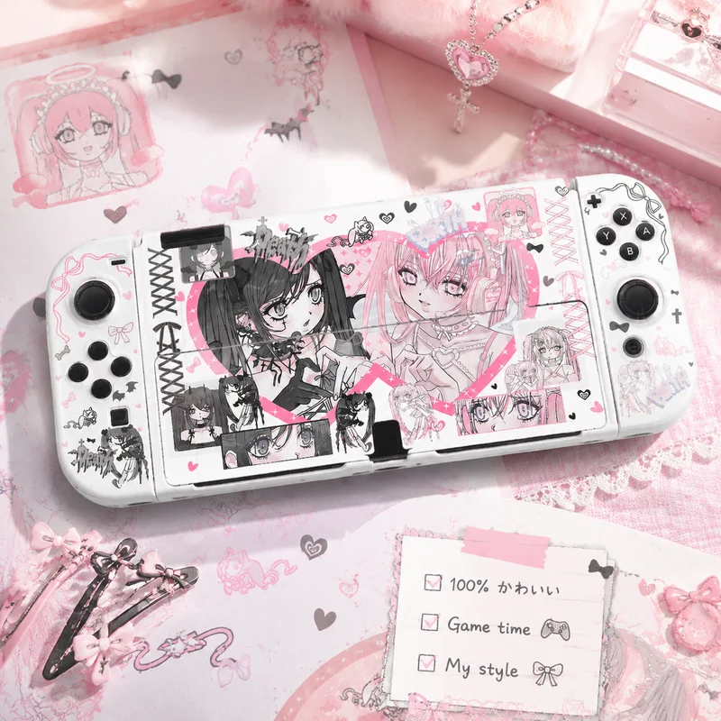 Niedliche Switch2 Schutzhülle Cartoon Y2k Schwarz-Weiß Lolita Mädchen Benutzerdefinierte OLED NS Schutzhülle Anime Spiel-Zubehör