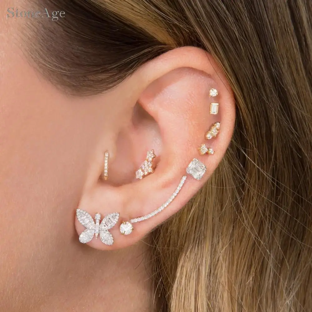 1pc Crystal Butterfly Daith Piercing Ear Cartilage Earrings for Women Stainless Steel Screw Helix Stud Earing on Ear Jewelry