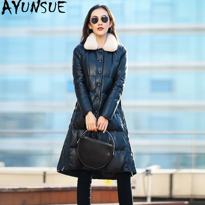 

AYUNSUE Genuine Leather Jacket Mink Fur Collar Down Jackets Winter Jacket Women 100% Real Sheepskin Coat Chaqueta Mujer MY3948