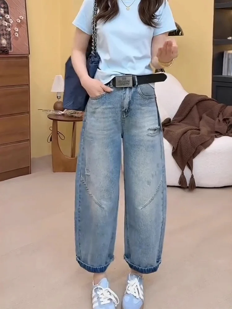 

Винтажные джинсовые брюки-шаровары больших размеров из девяти предметов, женские свободные утягивающие брюки Rutabaga, широкие джинсы с высокой талией