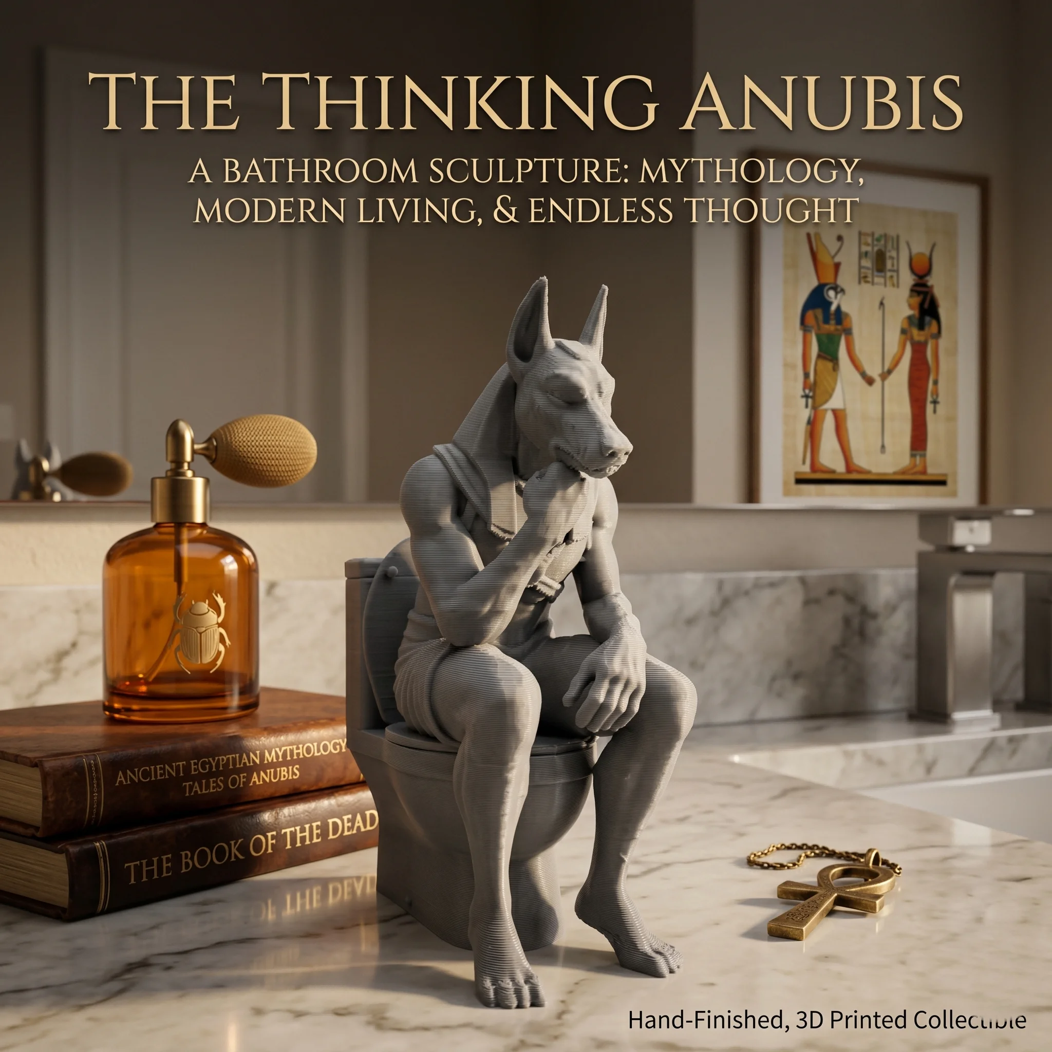 Toilet Thinking Anubis Ornament, Mythology Style, Collectible Figurine, Home Desk Decoration, Creative Sculpture