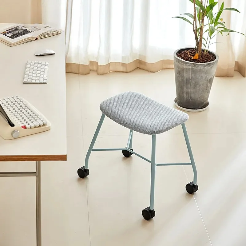 Rolling Stool with Wheels, Upholstered Fabric Drafting Chair, Adjustable Swivel Seat for Desk, Mobile Vanity Stool for Salon