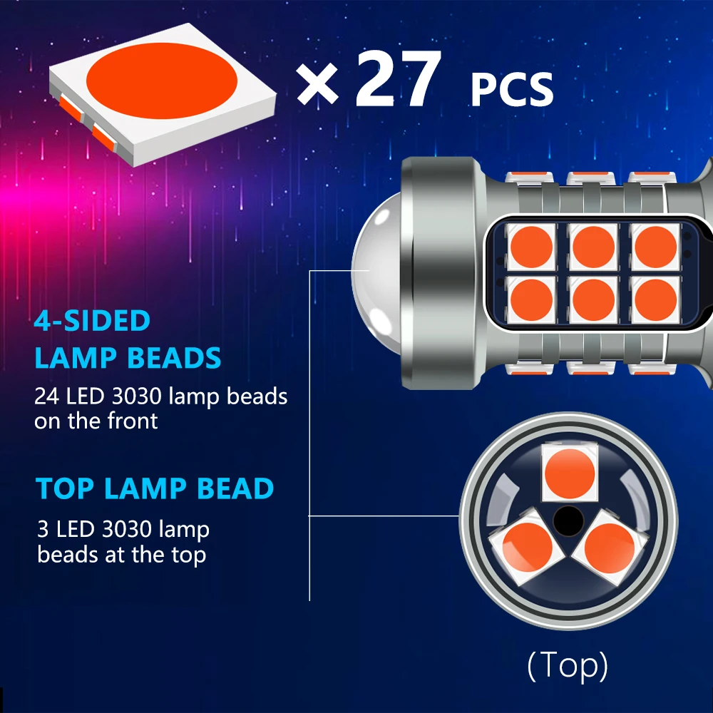2Pcs 27SMD Red 1157 1156 T20 W21W LED Strobe 5 Times Stop Bulbs Tail Blinking Light Turn Signal Lamp Brake Light Driving Light