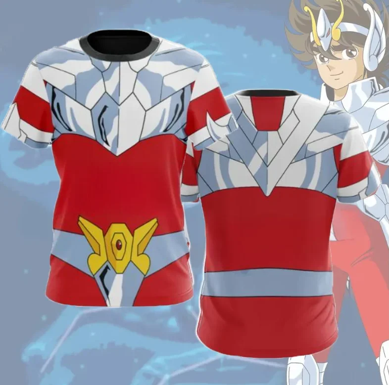 Saint Seiya Pegasus Cosplay T-shirts, Children's 3D Printed Animated T-shirts, Men's and Women's Short-sleeved T-shirts