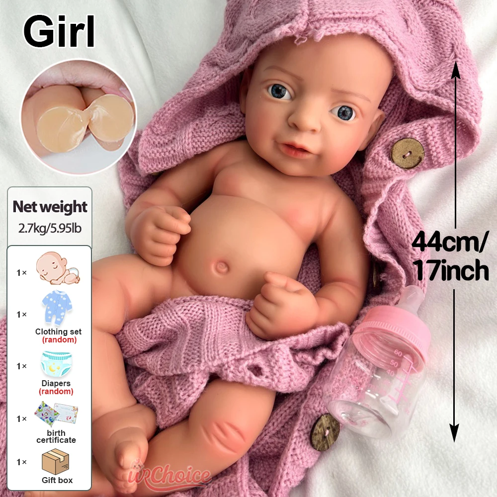 مرنة فتح الفم فتاة واقعية السيليكون ولد من جديد طفل 44 سم دمية وزن للتصوير الفوتوغرافي الإبداعي ومشاريع الأفلام